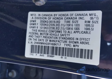 2015 Honda Cr-V Lx from USA, damaged, VIN 2HKRM4H33FH684717